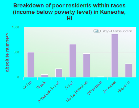 Breakdown of poor residents within races (income below poverty level) in Kaneohe, HI