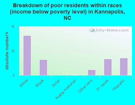 Breakdown of poor residents within races (income below poverty level) in Kannapolis, NC