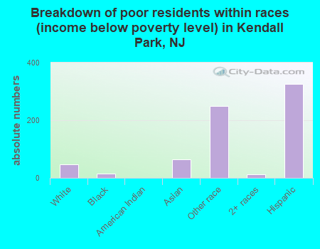 Breakdown of poor residents within races (income below poverty level) in Kendall Park, NJ