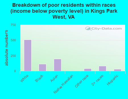 Breakdown of poor residents within races (income below poverty level) in Kings Park West, VA