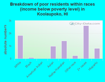 Breakdown of poor residents within races (income below poverty level) in Koolaupoko, HI
