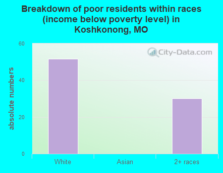 Breakdown of poor residents within races (income below poverty level) in Koshkonong, MO