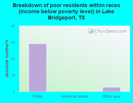 Breakdown of poor residents within races (income below poverty level) in Lake Bridgeport, TX