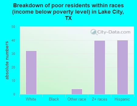 Breakdown of poor residents within races (income below poverty level) in Lake City, TX