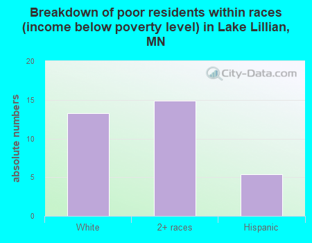 Breakdown of poor residents within races (income below poverty level) in Lake Lillian, MN