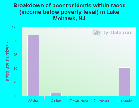 Breakdown of poor residents within races (income below poverty level) in Lake Mohawk, NJ