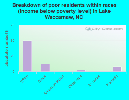 Breakdown of poor residents within races (income below poverty level) in Lake Waccamaw, NC