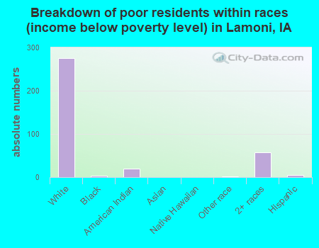 Breakdown of poor residents within races (income below poverty level) in Lamoni, IA