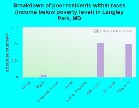 Breakdown of poor residents within races (income below poverty level) in Langley Park, MD