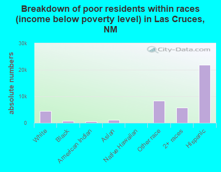 Breakdown of poor residents within races (income below poverty level) in Las Cruces, NM