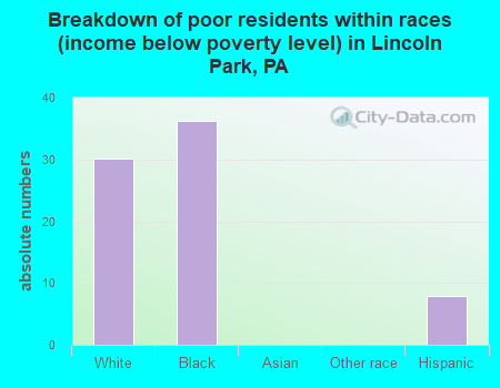 Breakdown of poor residents within races (income below poverty level) in Lincoln Park, PA