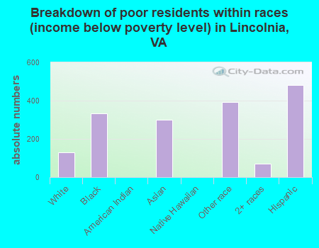 Breakdown of poor residents within races (income below poverty level) in Lincolnia, VA