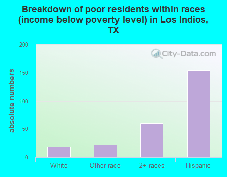 Breakdown of poor residents within races (income below poverty level) in Los Indios, TX