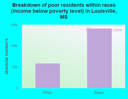 Breakdown of poor residents within races (income below poverty level) in Louisville, MS