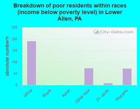 Breakdown of poor residents within races (income below poverty level) in Lower Allen, PA