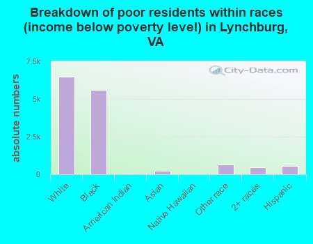 Breakdown of poor residents within races (income below poverty level) in Lynchburg, VA