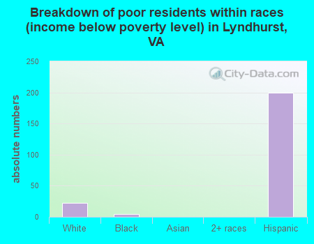 Breakdown of poor residents within races (income below poverty level) in Lyndhurst, VA