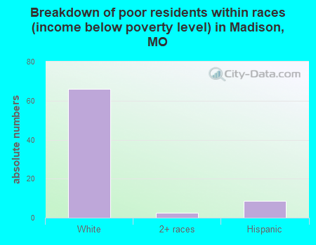 Breakdown of poor residents within races (income below poverty level) in Madison, MO