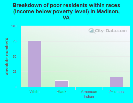 Breakdown of poor residents within races (income below poverty level) in Madison, VA