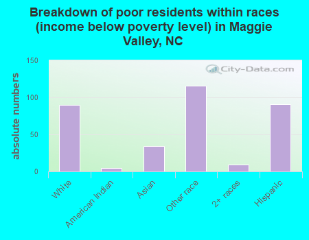 Breakdown of poor residents within races (income below poverty level) in Maggie Valley, NC
