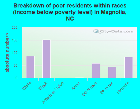 Breakdown of poor residents within races (income below poverty level) in Magnolia, NC