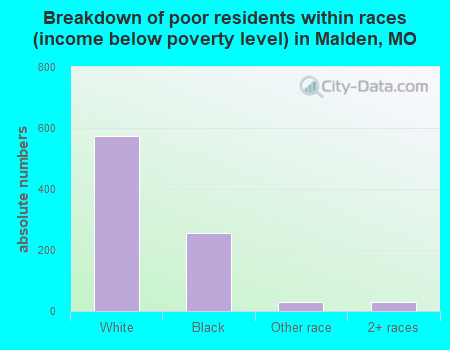 Breakdown of poor residents within races (income below poverty level) in Malden, MO