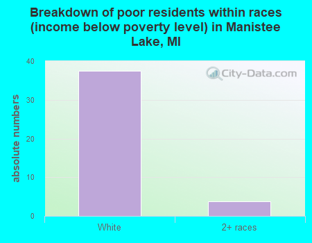 Breakdown of poor residents within races (income below poverty level) in Manistee Lake, MI