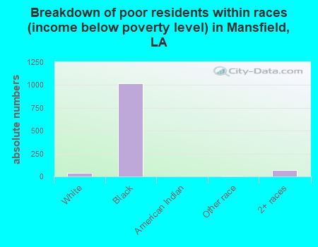 Breakdown of poor residents within races (income below poverty level) in Mansfield, LA