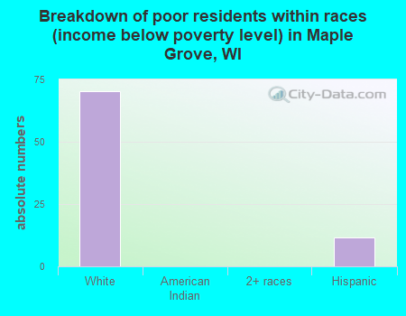 Breakdown of poor residents within races (income below poverty level) in Maple Grove, WI