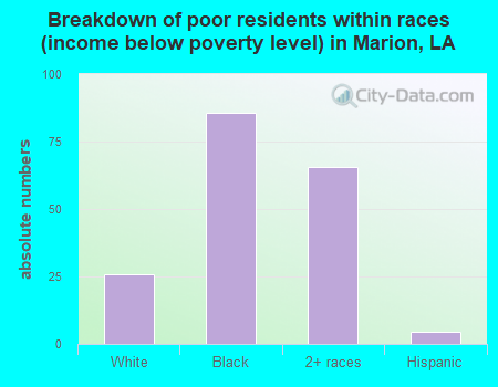 Breakdown of poor residents within races (income below poverty level) in Marion, LA