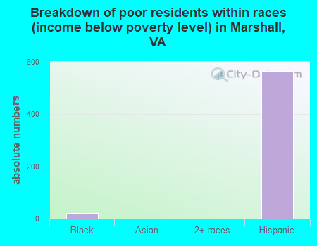 Breakdown of poor residents within races (income below poverty level) in Marshall, VA