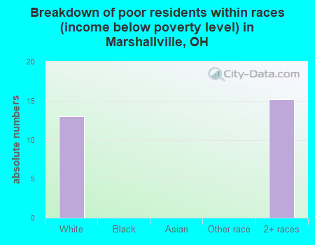Breakdown of poor residents within races (income below poverty level) in Marshallville, OH