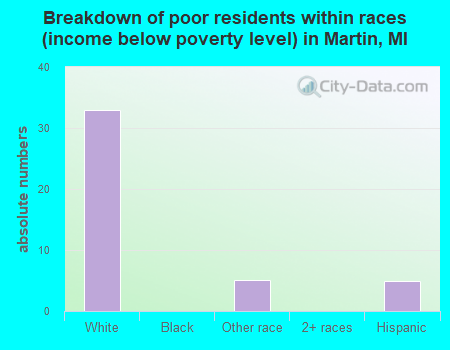Breakdown of poor residents within races (income below poverty level) in Martin, MI