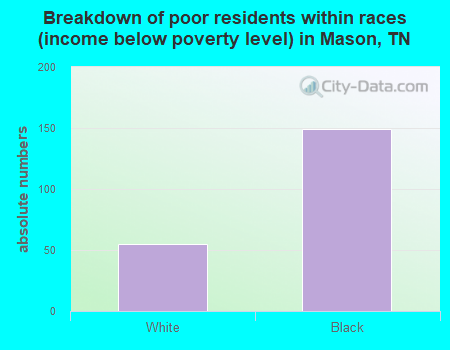 Breakdown of poor residents within races (income below poverty level) in Mason, TN