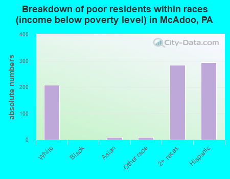 Breakdown of poor residents within races (income below poverty level) in McAdoo, PA