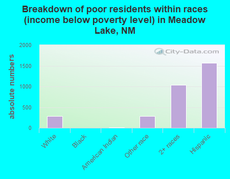 Breakdown of poor residents within races (income below poverty level) in Meadow Lake, NM