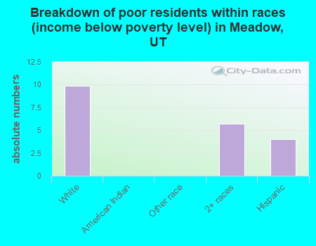 Breakdown of poor residents within races (income below poverty level) in Meadow, UT
