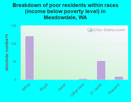 Breakdown of poor residents within races (income below poverty level) in Meadowdale, WA