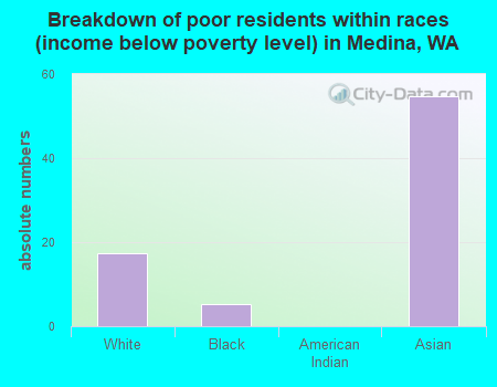 Breakdown of poor residents within races (income below poverty level) in Medina, WA