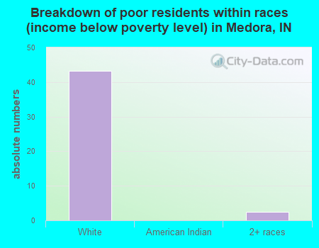 Breakdown of poor residents within races (income below poverty level) in Medora, IN