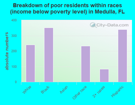 Breakdown of poor residents within races (income below poverty level) in Medulla, FL