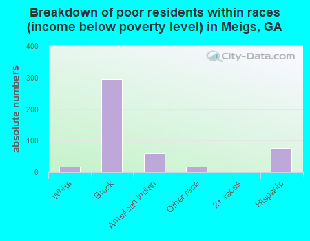 Breakdown of poor residents within races (income below poverty level) in Meigs, GA