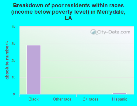 Breakdown of poor residents within races (income below poverty level) in Merrydale, LA