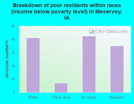Breakdown of poor residents within races (income below poverty level) in Meservey, IA