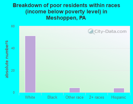 Breakdown of poor residents within races (income below poverty level) in Meshoppen, PA