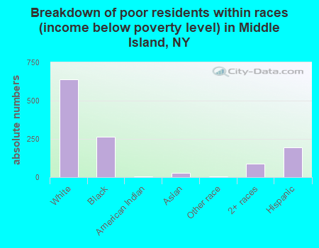 Breakdown of poor residents within races (income below poverty level) in Middle Island, NY