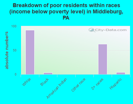 Breakdown of poor residents within races (income below poverty level) in Middleburg, PA