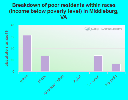 Breakdown of poor residents within races (income below poverty level) in Middleburg, VA