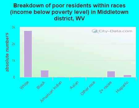 Breakdown of poor residents within races (income below poverty level) in Middletown district, WV