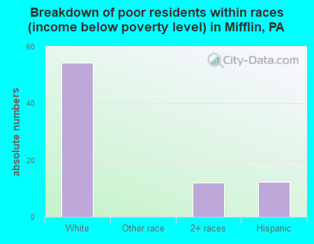 Breakdown of poor residents within races (income below poverty level) in Mifflin, PA